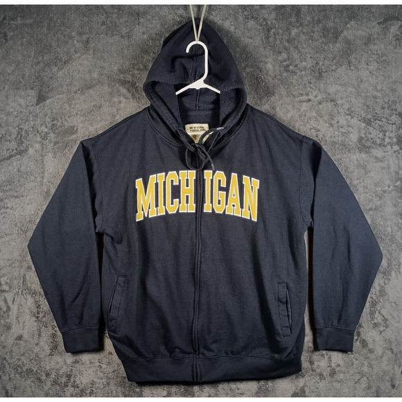 New York Popular Michigan Full Zip Hoodie Spellout Stitched Men’s XL - Picture 1 of 7